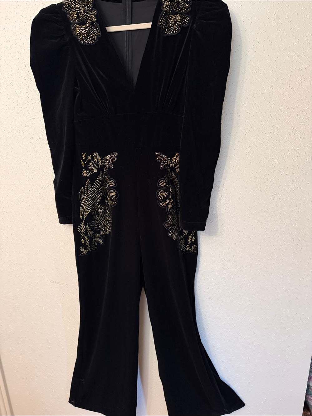 Black Velvet Embroidered Velvet Jumpsuit